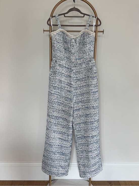 Lulus Pants - NWT Lulu's Blue & White Tweed Jumpsuit with Beaded details Size M